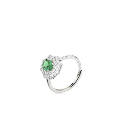 BOCCADAMO Anello Sophie Zircone Verde Centrale e Doppia fila di Zirconi Bianchi in Argento 925