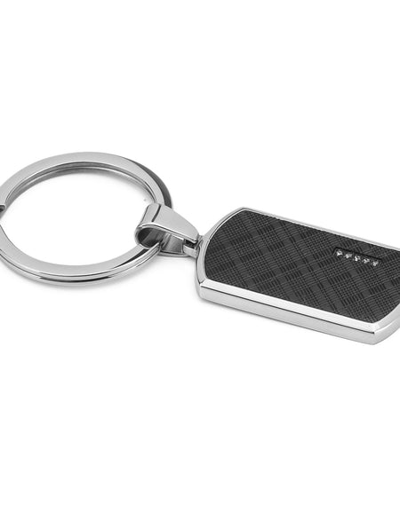 BOCCADAMO MAN Portachiavi Piastra in acciaio brunito e Zirconi bianchi