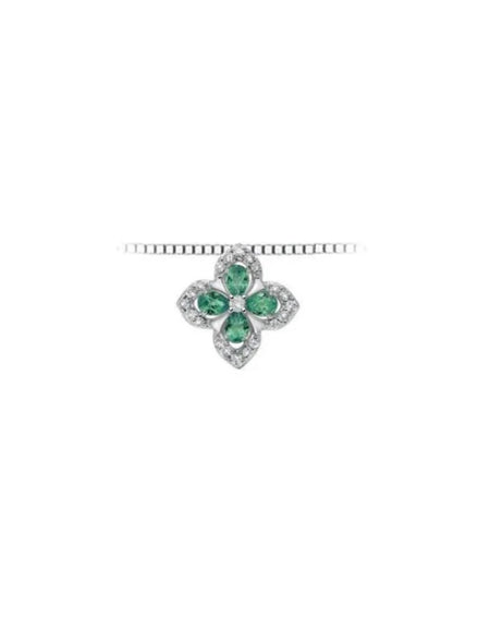 DONNAORO Collana Pendente in Oro bianco 18kt con Diamanti 0.05ct e Smeraldi 0.24ct