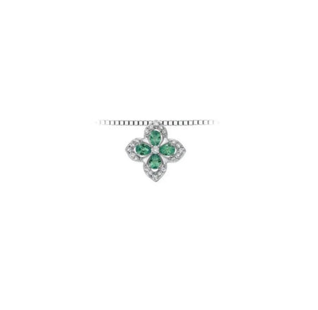 DONNAORO Collana Pendente in Oro bianco 18kt con Diamanti 0.05ct e Smeraldi 0.24ct