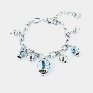AMOCAPRI Bracciale in Metallo con campanelle pendenti a trama cuori impreziositi da smalti nelle tonalità delll'azzurro