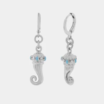 AMONAPOLI Orecchini in Metallo cerchietto con cornetto pendente impreziosito da punti di smalto turchese