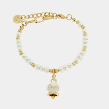 AMOCAPRI Bracciale in Metallo con sfere e campanella Capri bianca