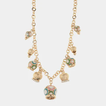 AMOCAPRI Collana in Metallo con campane pendenti colorati e cristalli bianchi