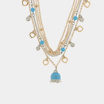 AMOCAPRI Collana in Metallo con cuori e campana turchese pendenti