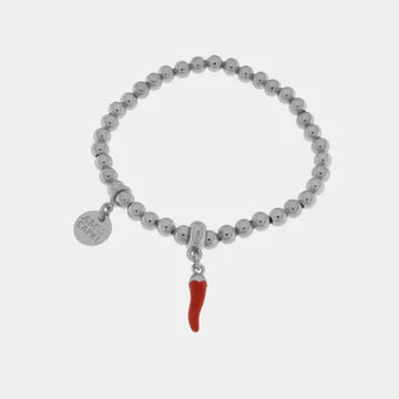 AMOCAPRI Bracciale in Acciaio con cornetto rosso portafortuna