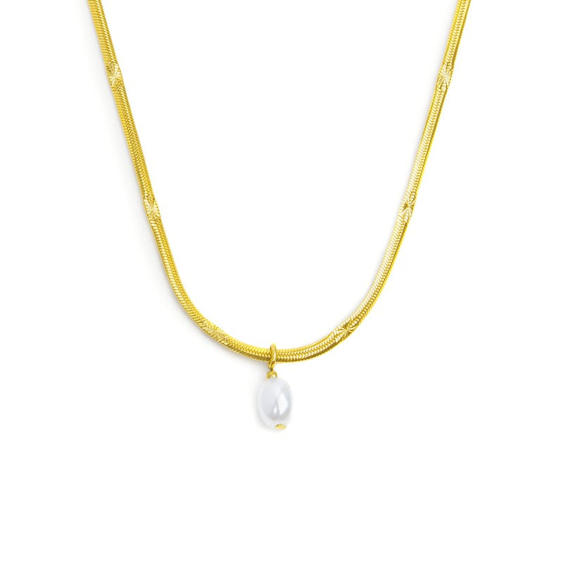 MARLÙ Collana catena snake con perla ovale pendente centrale
