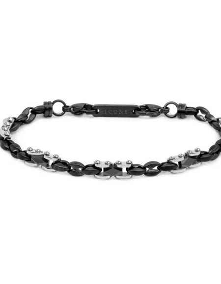 MARLÙ Bracciale uomo catena marine con elementi acciaio e ceramica sfaccettata nera lucida