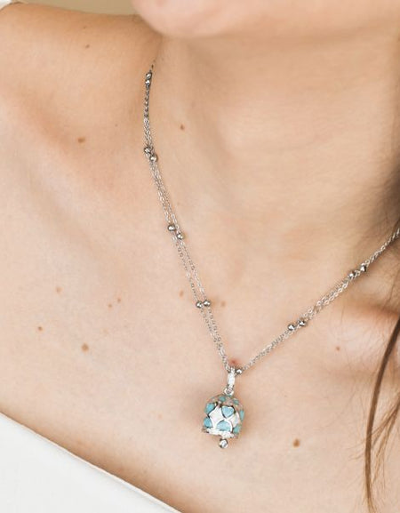 BOCCADAMO MYA Collana Lunga Campanella con Cuori Azzurri e Zirconi Bianchi