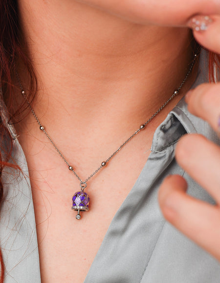 BOCCADAMO MYA Collana Campanella con Cuori Viola e Zirconi Bianchi