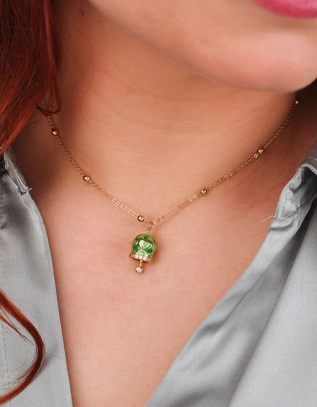 BOCCADAMO MYA Collana Campanella Dorata con Cuori Verdi e Zirconi Bianchi