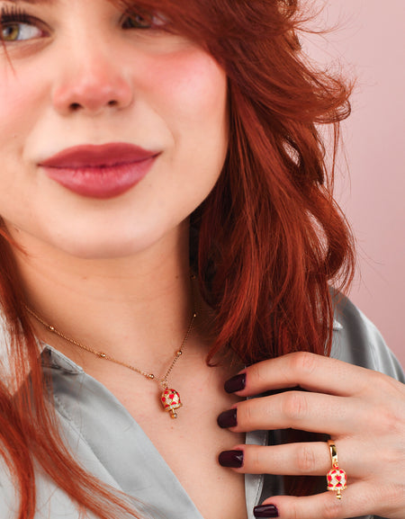 BOCCADAMO MYA Collana Campanella Dorata con Cuori Rossi e Zirconi Dorati