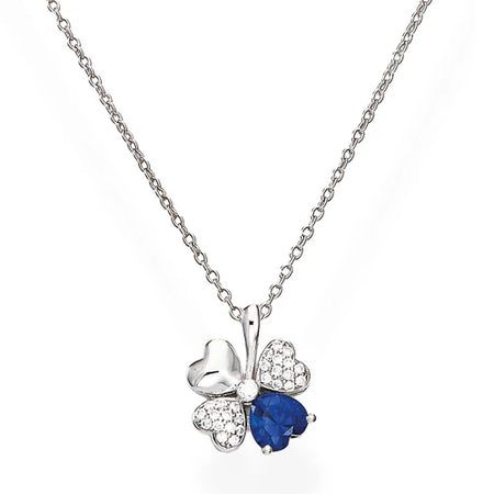 AMEN Collana Quadricuore Rodio e Zirconi Bianchi e Blu