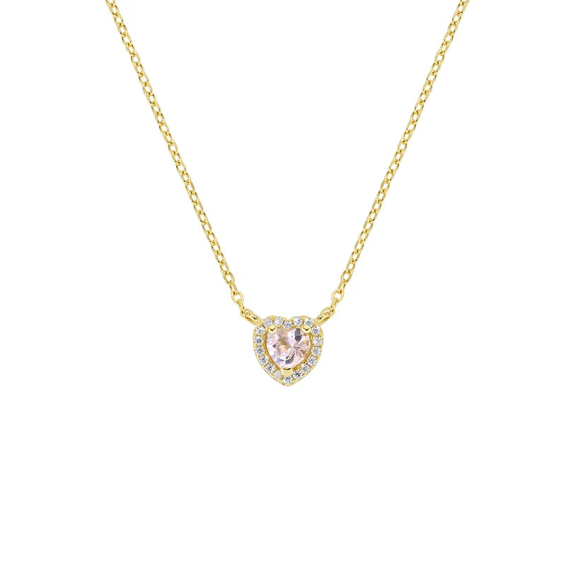 Amen Collana Dorata Dolce Cuore Rosa Morganite