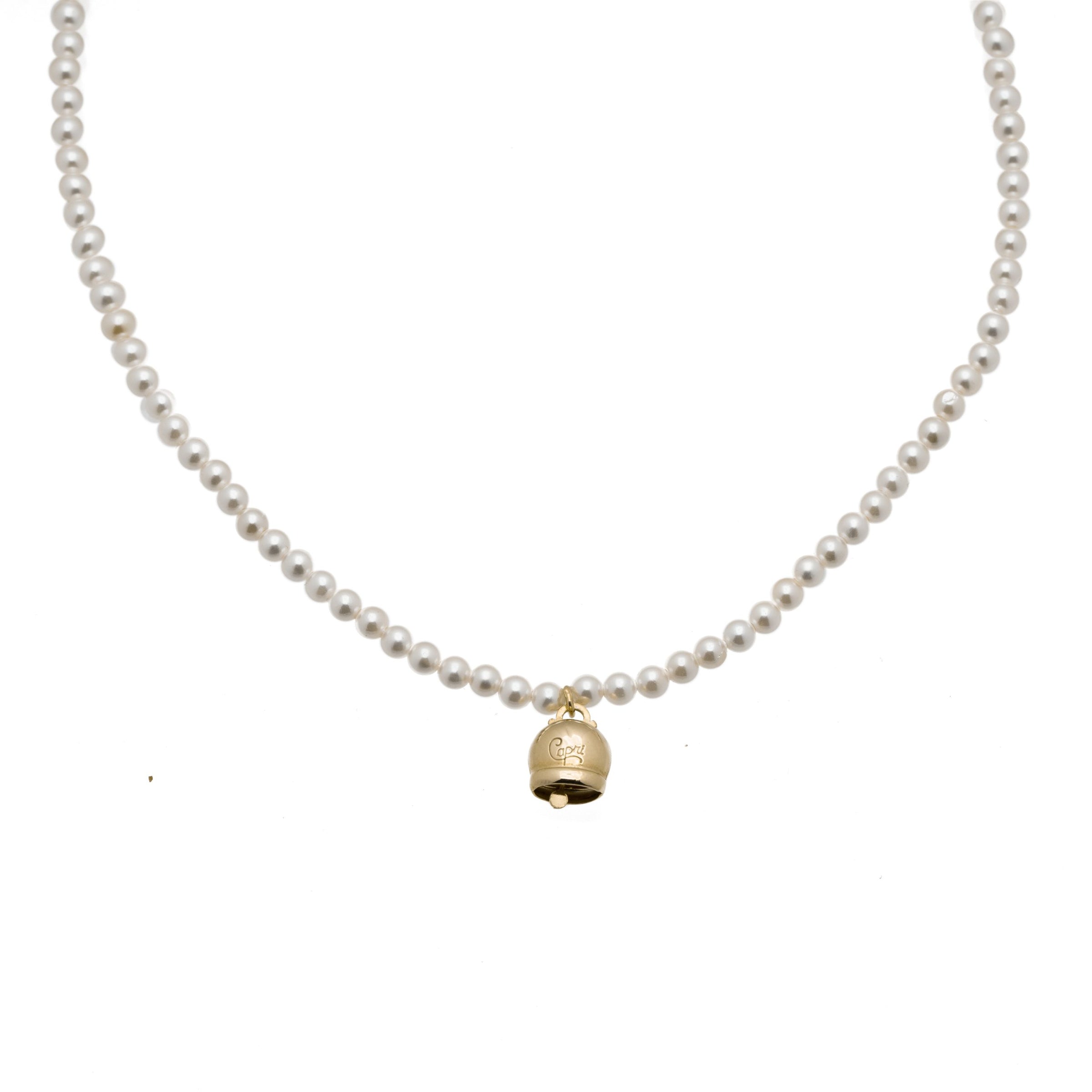 Collana perle con campanella media dorata in argento 925 °/°° CAPRI byMeg