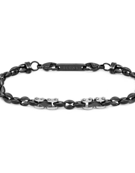 MARLÙ Bracciale uomo catena marine con elementi in acciaio con ceramica sfaccettata nera lucida