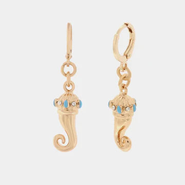 AMONAPOLI Orecchini in Metallo cerchietto con cornetto pendente impreziosito da punti di smalto turchese