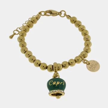 AMOCAPRI Bracciale in Acciaio con campanella verde con scritta Capri