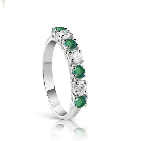 DONNAORO Anello Veretta in Oro 18kt con Smeraldi 0.72 e Diamanti 0.09