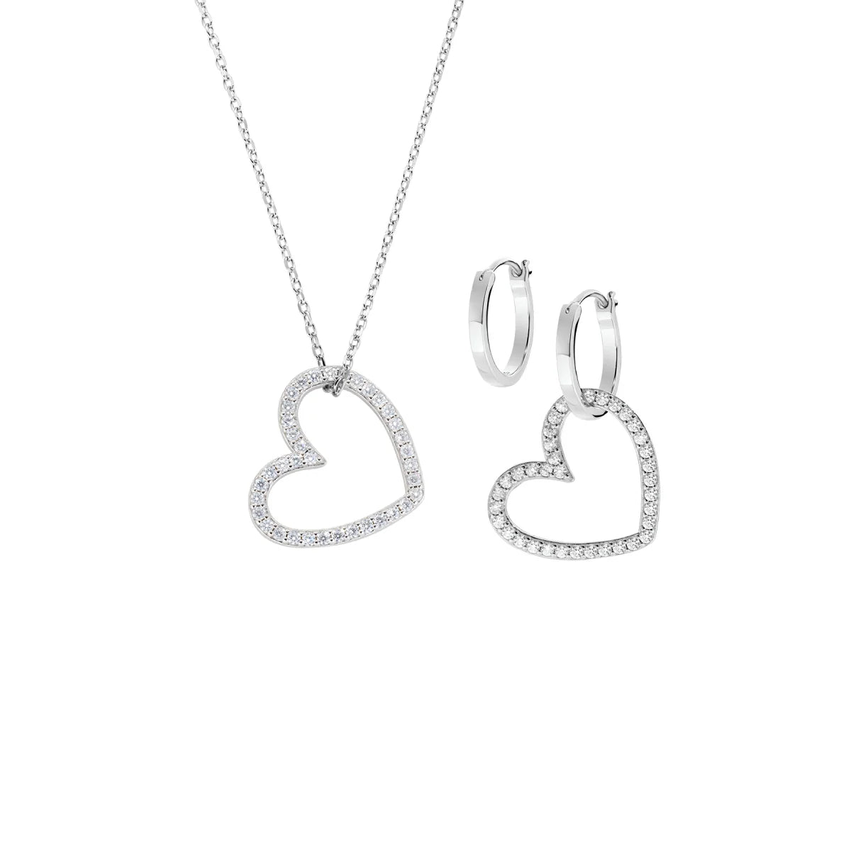 Amen Set Collana e Orecchini Due Cuori con Zirconi in Ottone