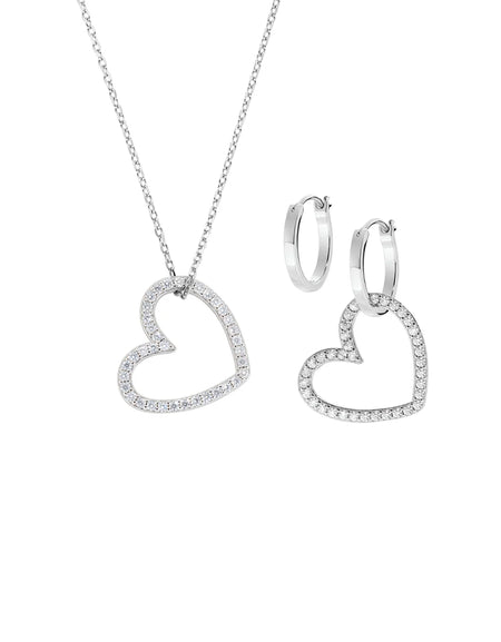 Amen Set Collana e Orecchini Due Cuori con Zirconi in Ottone