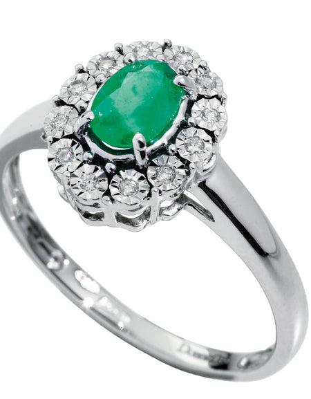 Anello DonnaOro MAGIA con cestino in Oro Bianco 18kt, Diamanti e Smeraldi