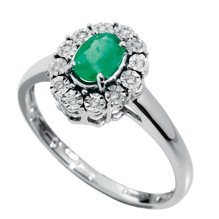 Anello DonnaOro MAGIA con cestino in Oro Bianco 18kt, Diamanti e Smeraldi