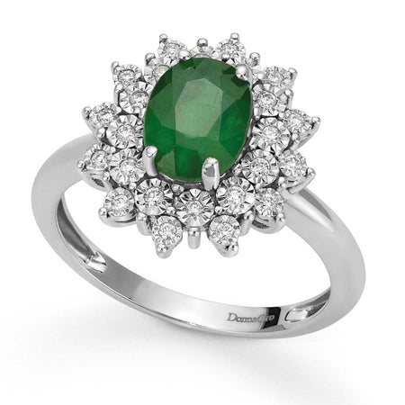 Anello DonnaOro Mistero in Oro bianco 18kt con Smeraldo e Diamanti
