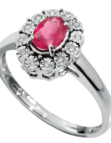 Anello DonnaOro MAGIA con cestino in Oro Bianco 18kt, Diamanti e Rubino