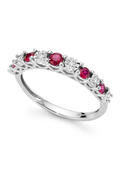 Anello DonnaOro VANTO veretta in Oro bianco 18kt con Rubini e Diamanti