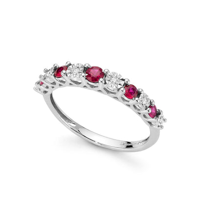 Anello DonnaOro VANTO veretta in Oro bianco 18kt con Rubini e Diamanti