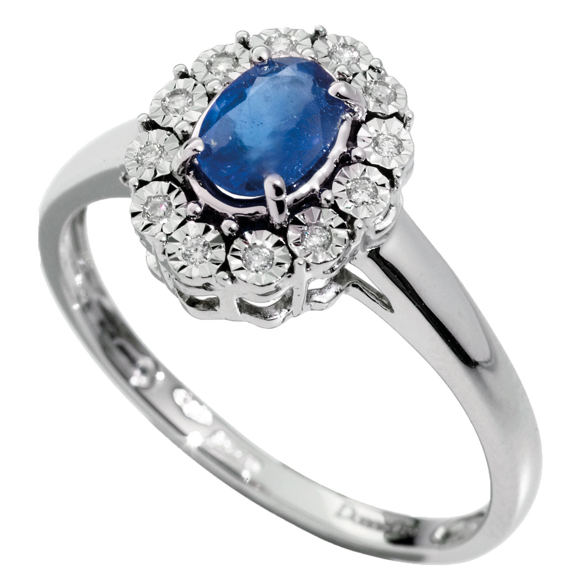 Anello DonnaOro MAGIA con cestino in Oro Bianco 18kt, Diamanti e Zaffiro