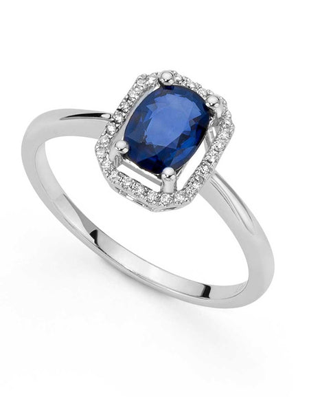 Anello DonnaOro Prisma in Oro bianco 18kt con Zaffiro 0.90ct e Diamanti 0.07ct