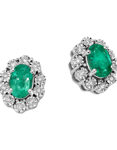 Orecchini DonnaOro MAGIA con cestino in Oro Bianco 18kt, Diamanti e Smeraldi