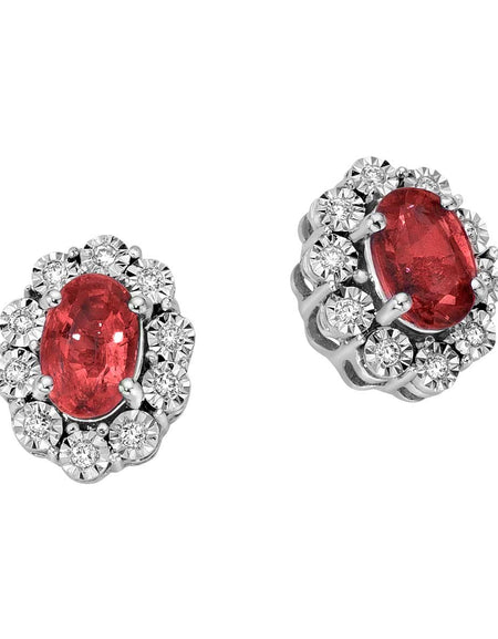 Orecchini DonnaOro MAGIA con cestino in Oro Bianco 18kt, Diamanti e Rubini