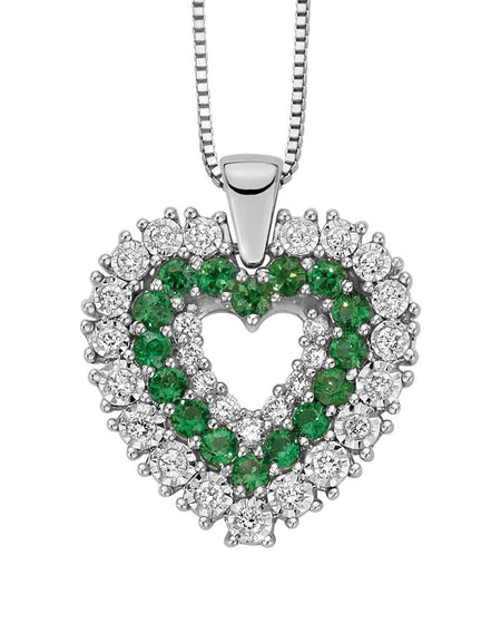 Collana DonnaOro Mistero con Cuore in Oro bianco 18kt con Smeraldi e Diamanti