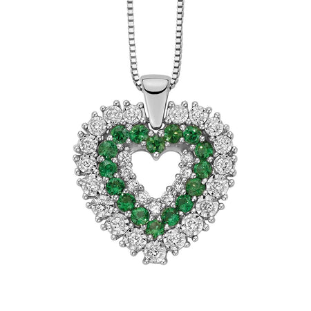 Collana DonnaOro Mistero con Cuore in Oro bianco 18kt con Smeraldi e Diamanti