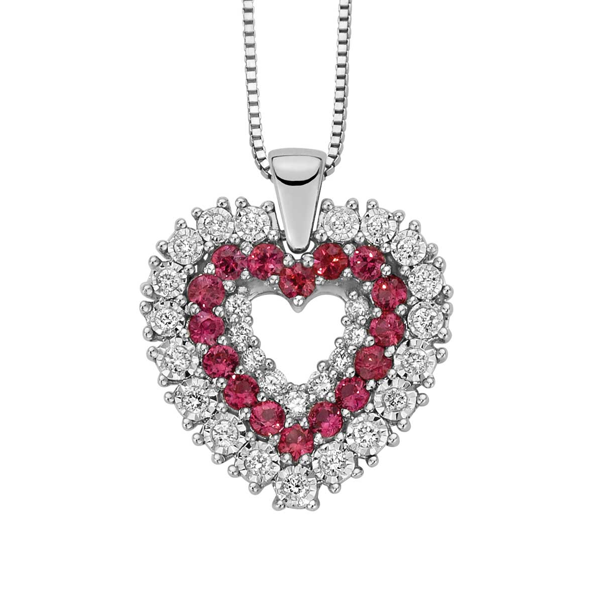 Collana DonnOro Mistero con Cuore in Oro bianco 18kt con Rubini e Diamanti