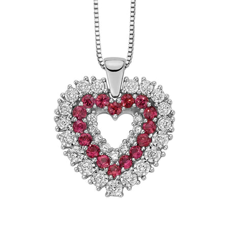 Collana DonnOro Mistero con Cuore in Oro bianco 18kt con Rubini e Diamanti