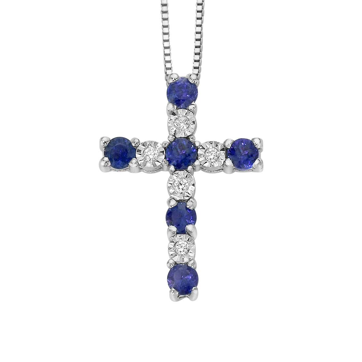 Collana DonnaOro INTENSA con Croce in Oro Bianco 18kt, Diamanti e Zaffiri