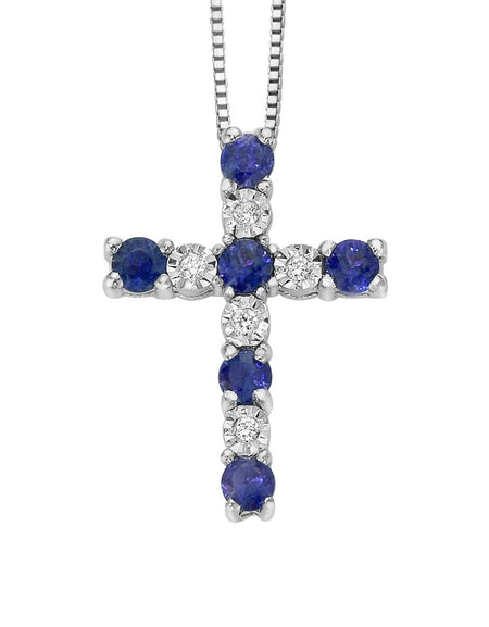 Collana DonnaOro INTENSA con Croce in Oro Bianco 18kt, Diamanti e Zaffiri