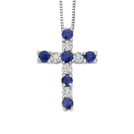 Collana DonnaOro INTENSA con Croce in Oro Bianco 18kt, Diamanti e Zaffiri