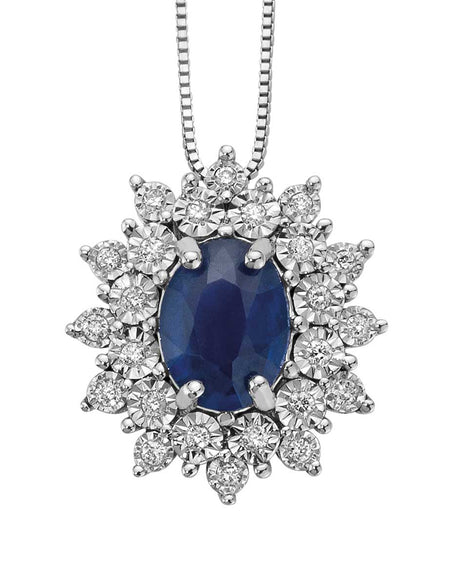Collana DonnaOro Mistero con pendente in Oro bianco 18kt con Zaffiro e Diamanti