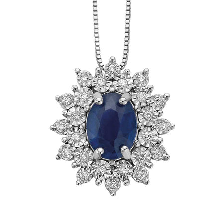 Collana DonnaOro Mistero con pendente in Oro bianco 18kt con Zaffiro e Diamanti