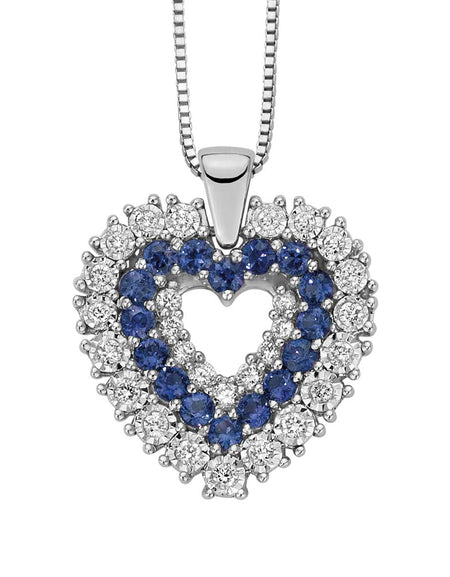 Collana DonnaOro Mistero con Cuore in Oro bianco 18kt con Zaffiri e Diamanti