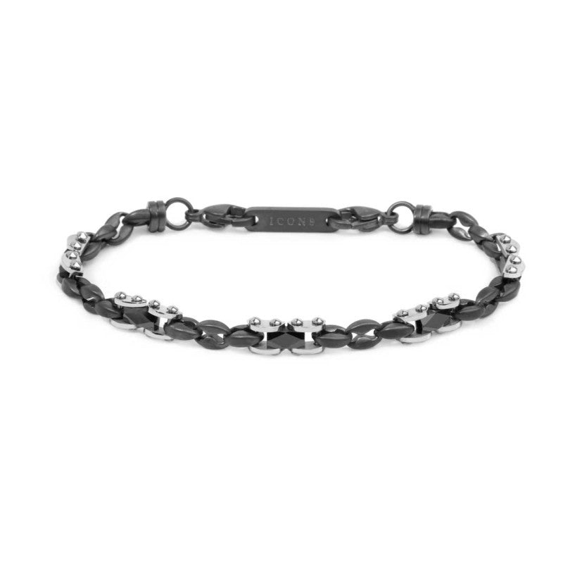 MARLÙ Bracciale uomo catena marine con elementi acciaio e ceramica sfaccettata nera lucida