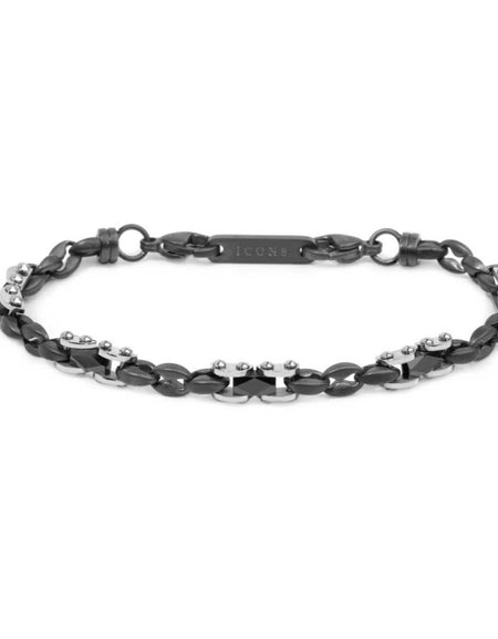 MARLÙ Bracciale uomo catena marine con elementi acciaio e ceramica sfaccettata nera lucida
