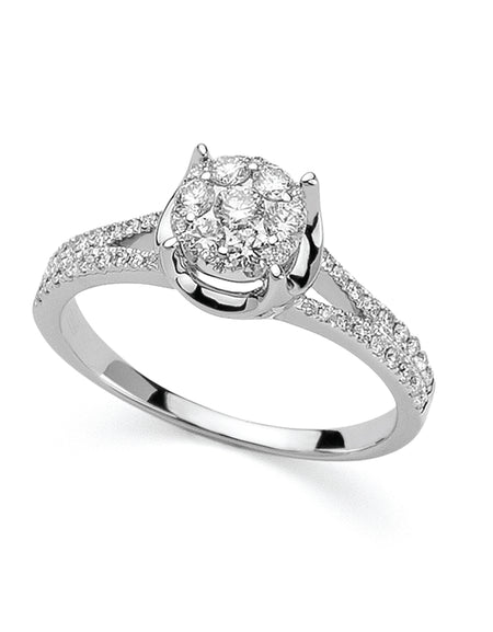 Anello Solitario DonnaOro Fiocchi diamanti 0.45ct in Oro Bianco 18kt