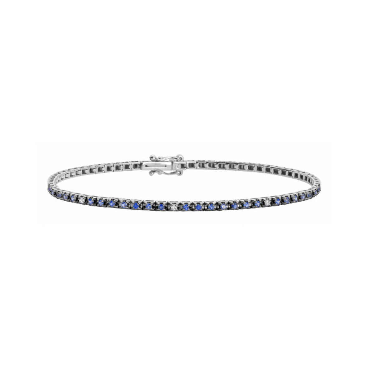 DonnaOro Bracciale Tennis Incontri Zaffiri 0.60ct e Diamanti 0.04ct in Oro Bianco 18kt