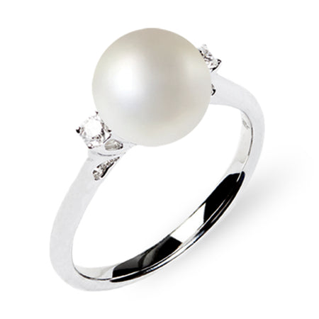 LUCE DI DONNAORO Anello Perla 7-7.5mm e Diamanti 0.04ct in Oro Bianco 18kt